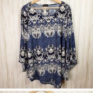 Cocomo Blue White Top Blouse Assymetrical Hem XL